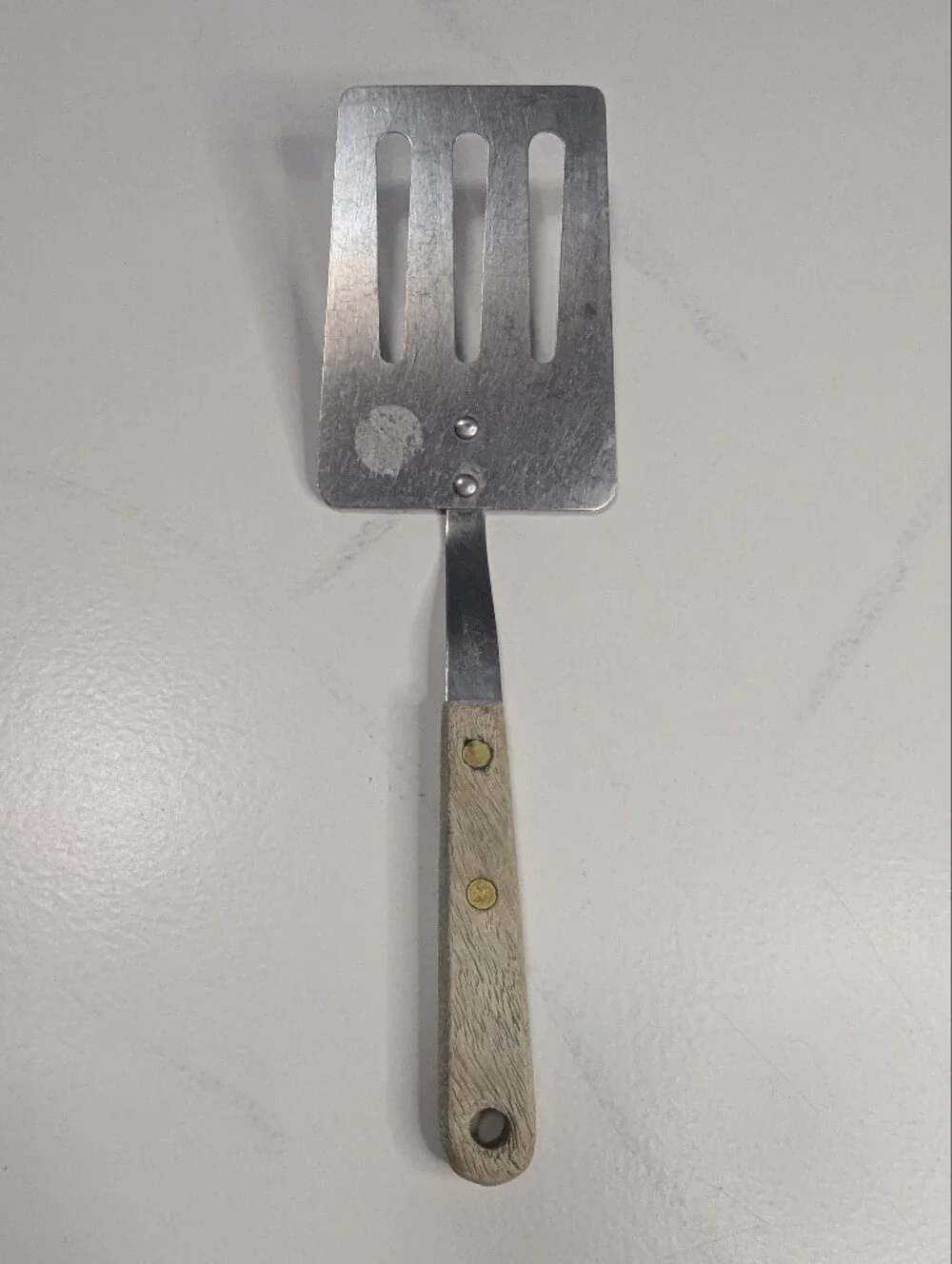 Robinson Stainless Steel Short Slotted Spatula Turner Wooden Handle Vintage